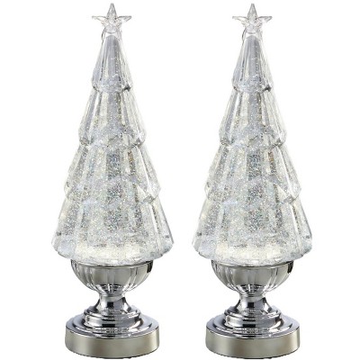2-Piece 14-inch Lighted Glitter Tree Lantern Table Top Holiday Decor