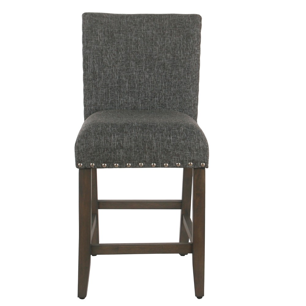 HomePop 24" Upholstered Counter Height Barstool with Nailheads Slate Gray : Padded Back, Wood Legs, Polyester/Acrylic