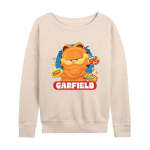 Women's - Garfield - Garfield Stickers Lightweight French Terry Wide Neck Long Sleeve Shirt - 1 of 4