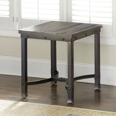 Ambrose Dark Brown Square Wood and Iron End Table