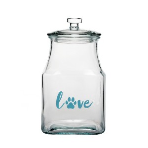 Amici Pet Glass Canister, Love Print with Paw Design - 52 Oz. Airtight Food Storage Jar with Push Top Lid & Knob Handle - 4.5”D x 8.5”H - 1 of 4