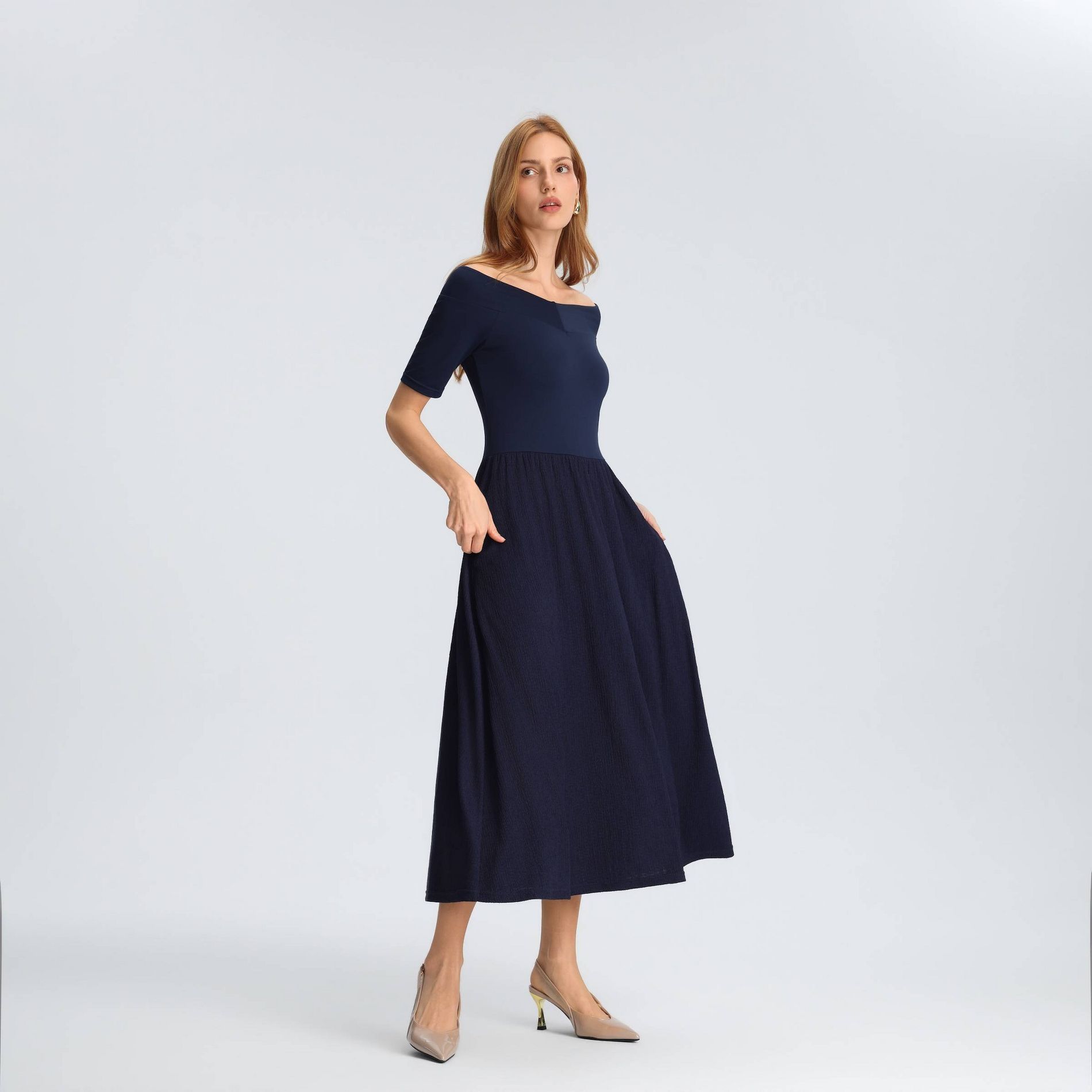 Women's Raglan Short Sleeve Twofer Midi A-Line Dress - A New Day™ Navy Blue