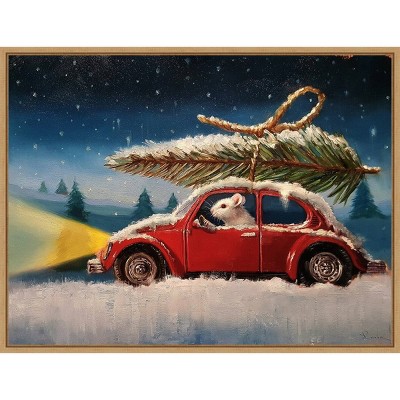 24" x 18" Mouse with Christmas Tree Framed Wall Canvas - Amanti Art