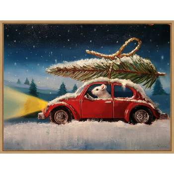 24" x 18" Mouse with Christmas Tree Framed Wall Canvas - Amanti Art