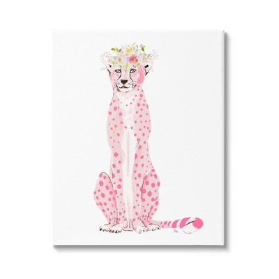 Stupell Industries Pink Leopard Floral Garland Gallery Wrapped Canvas Wall Art