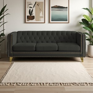 Velvet Chesterfield 3-Seater Sofa with Tufted Back & Nailhead Trim - 1 of 4