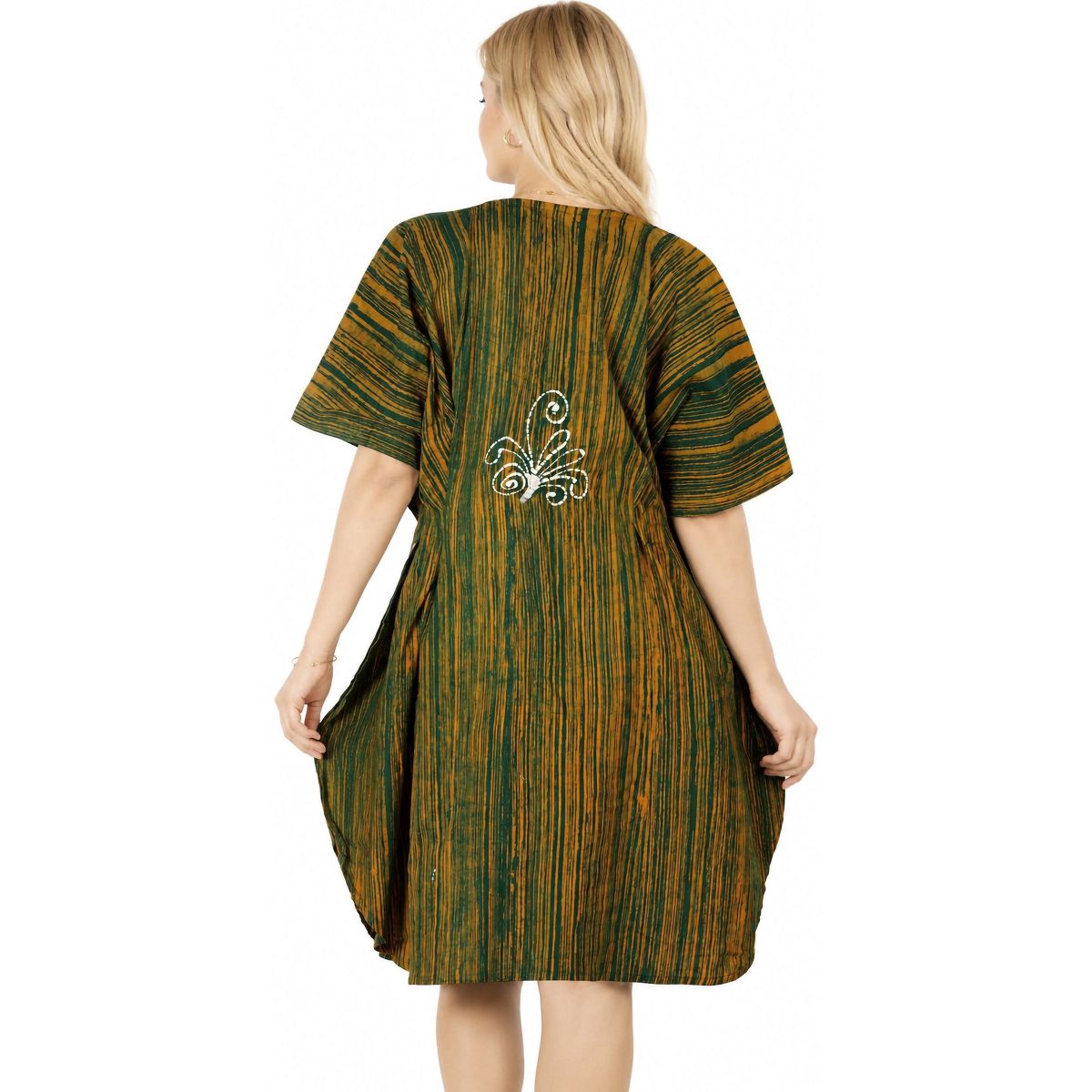 LA LEELA Summer Cotton Cruise Caftan Cover Up for Women Resortwear Vacation Holiday Loungewear Pregnancy Wear 2X-3X Green Paisley - thumbnail 2