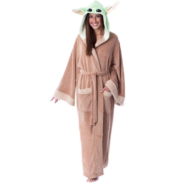 Star Wars The Mandalorian Grogu Baby Yoda Costume Adult Robe Hooded Bathrobe L/XL Brown