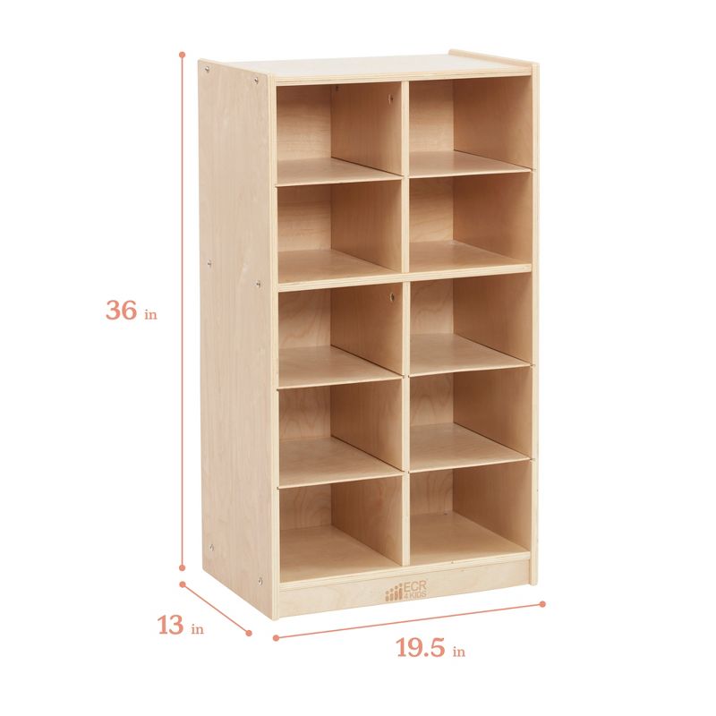 ECR4Kids 10 Cubby Mobile Tray Storage Cabinet, 5x2, Classroom Furniture, Natural, 3 of 12
