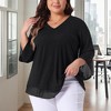 Women's Plus Size V Neck 3/4 Sleeve Double Layers Ruffle Chiffon Dressy Casual Blouses - Agnes Orinda - 2 of 4