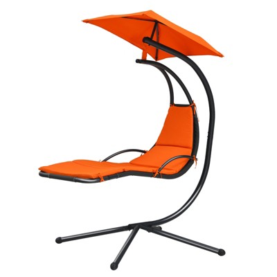 Tangkula Outdoor Hanging Chaise Lounge Chair Floating Chaise Swing Lounger w/Canopy & Cushion