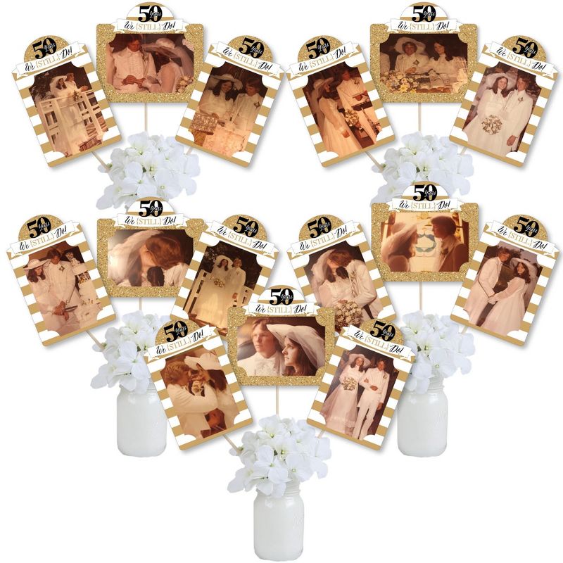 Big Dot of Happiness We Still Do - 50th Wedding Anniversary - Anniversary Party Picture Centerpiece Sticks - Photo Table Toppers - 15 Pieces, 1 of 8