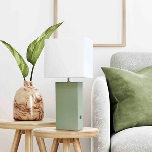 21" Lexington Leather Base Modern Home Decor Bedside Table Lamp with USB Charging Port and Fabric Shade - Lalia Home - 1 of 4