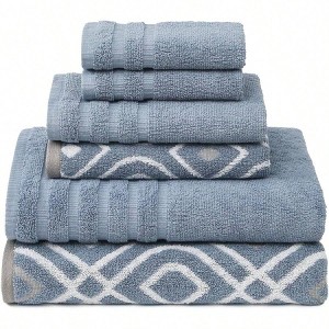 6 - Piece Cotton Towel Set - Blue, Absorbent Quick Dry Bath Towels (27"x54"), Hand Towels (16"x28"), Washcloths (13"x13") - 1 of 4