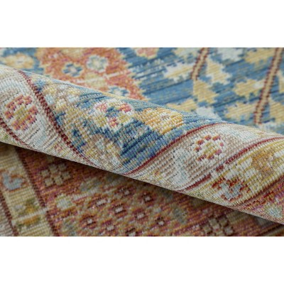Blue and Multicolor Synthetic Traditional Runner Rug 2'7" x 8'