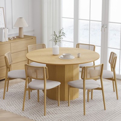 PexFix 52 in.H Solid Wood Round Dining Table Kitchen Table for 4-6 with Tabletop and Cylindrical Base for Living/Dining Room Coffee Office in Natural