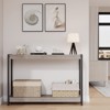 Farmhouse Entryway Table, 39.5" Grey Console Table with Storage, Slatted Style 2-Tier Sofa Table with Shelf - 4 of 4