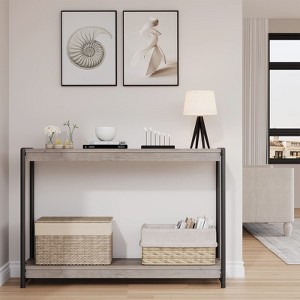 Farmhouse Console Table, 40" Entryway Table, Slatted Style 2-Tier Sofa Table with Shelf - 1 of 4