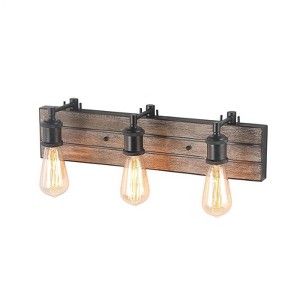 LNC Sabrina Antique Brown Wood Farmhouse Vanity  Lights, 2 Light/3 Light - 1 of 4