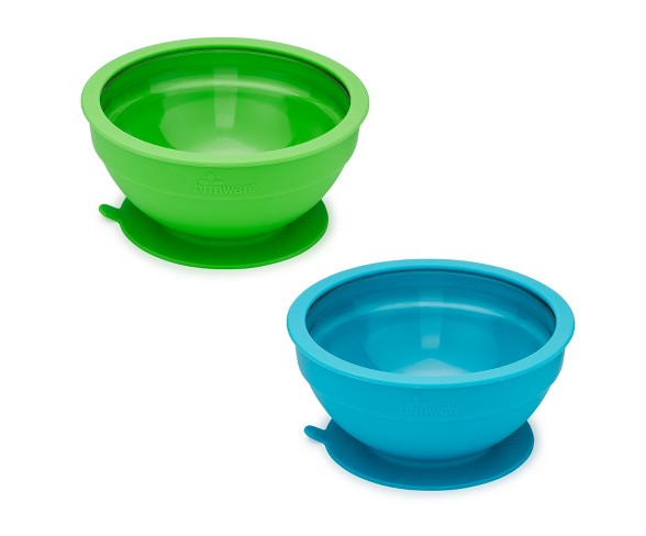 Brinware Glass/Silicone Baby Bowls 14.8oz Blue/Green - Set of 2