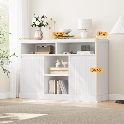 Modern Buffet Cabinet with Storage, Fluted Sideboard Cabinet with 2 Doors, White Accent Coffee Bar Cabinet with Adjustable Shelves for Kitchen Room