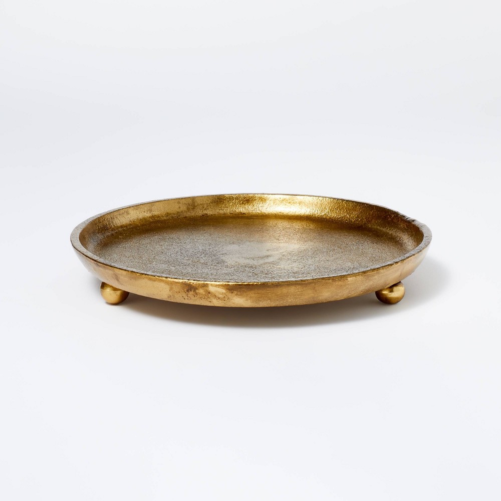 Photos - Figurine / Candlestick Cast Metal Candle Tray Gold - Threshold™ designed with Studio McGee