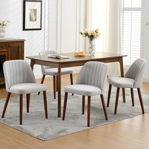 Set of 8 Upholstered Dining Chairs, Modern Kitchen Chairs with Padded Seats and Wooden Legs for Dining Room & Cafe, Camel - 1 of 4