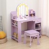 Kids Vanity with Mirror, 2 in 1 Little Girls Vanity Table & Stool, Kids Makeup with Bookshelf, Drawer & Open Shelves - 3 of 4