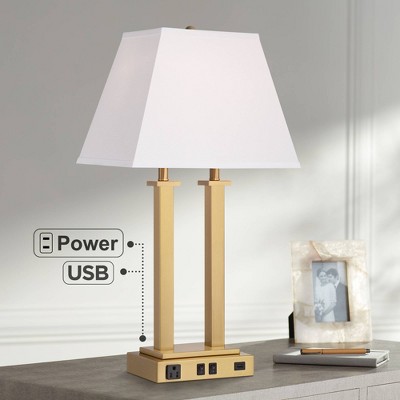 Modern Gold Metal Desk Lamp with White Linen Shade