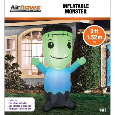 5' Green and Blue Inflatable Monster Halloween Decor