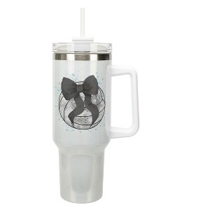 Elanze Designs 40 Ounce Stainless Steel Double Wall Insulated Glitter Travel Tumbler With Handle, Straw, and Lid, Volleyball Teal Paint Splatter White - 1 of 1