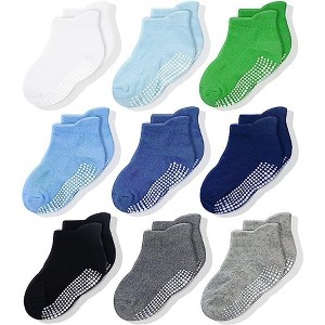 Cozyway Non-Slip Ankle Style Socks with Grippers, 9 Pack for Baby Boys and Girls, 1-3 Years - Solid Blue and Green - 1 of 4