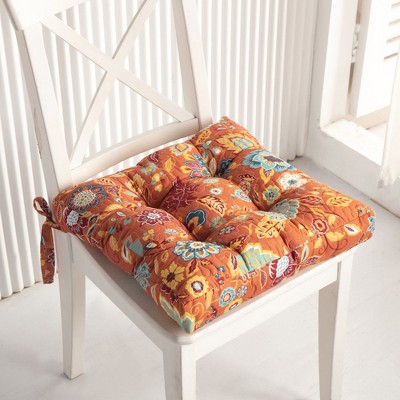 Astoria Floral Orange Chair Pad with Cotton and Polyester Fill