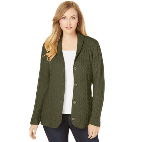 Jessica London Women s Plus Size Cable Blazer Sweater 18 20 Dark Olive Green