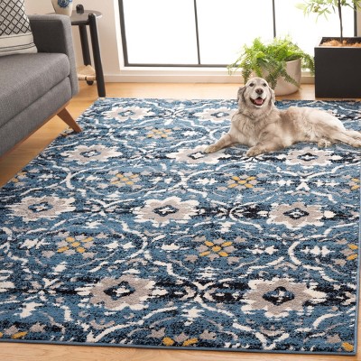 Amsterdam Blue and Creme Synthetic Rectangular Area Rug 3' x 5'