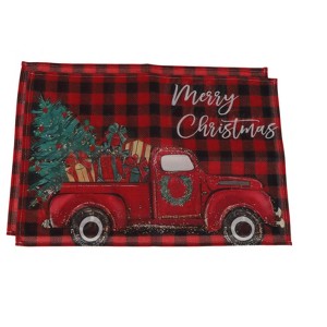 Unique Bargains Christmas Place Mats Flax Black Red Green 11.8"x17.7" 2 Pcs - 1 of 4