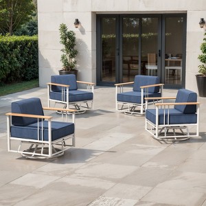 Belord Swivel Outdoor Chairs Set of 4 with 6" Thick Seat Cushion, Metal Outdoor Swivel Glider Chairs with Faux-Wood Armrest and Comfort Foam Cushion - 1 of 4