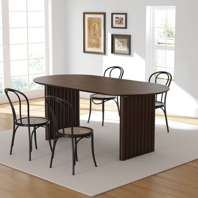PexFix 67" x 33.5" Dining Table Wood Oval Kitchen Table with Scratch-Resistant Top & Striped Legs Modern Farmhouse for Living Room Kitchen Walnut