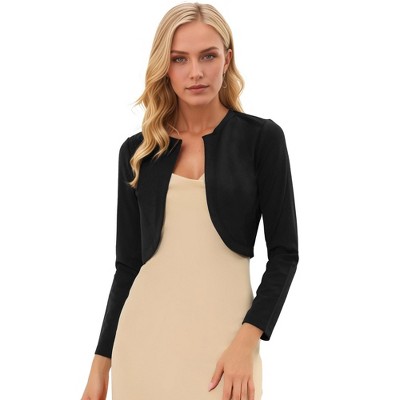 INSPIRE CHIC Women's Solid Open Front Curved Hem Stretchy Fabric Crop Bolero Shrug