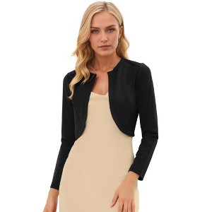 INSPIRE CHIC Women's Solid Open Front Curved Hem Stretchy Fabric Crop Bolero Shrug - 1 of 4