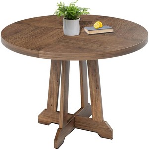 Acekool 47" Round Dining Table - Wooden Pedestal Base for 4-6, Farmhouse Style - 1 of 4