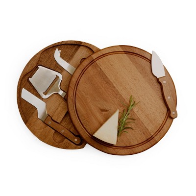 Acacia Wood Round Cheese Board and Knife Set