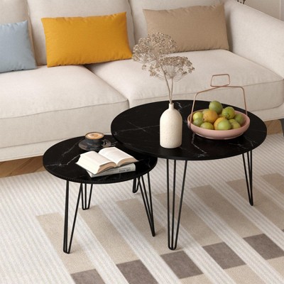 LOVMOR 27.6”Nesting Round Coffee Table Set of 2 w/Sturdy Metal Frame,End Table Side Tables for Living Room,Bedroom,Balcony,Yard