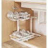 Metal adjustable height double-layer drawer kitchen bathroom sink sink storage rack,1Pack,White - 3 of 4