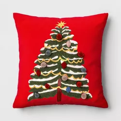 Christmas Tree Embroidered Square Throw Pillow Red - Threshold™