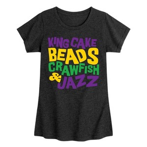 Girls' - Instant Message - King Cake Beads Crawfish Jazz Fitted Short Sleeve Graphic T-Shirt - 1 of 4