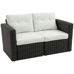 2 Piece Patio Wicker Corner Sofa Set, Outdoor PE Rattan Furniture, with Curved Armrests and Padded Cushions for Balcony, Garden, or Lawn - 1 of 4
