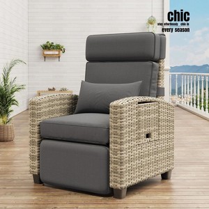 Jojoka Outdoor Recliner Chair with 150° Adjustable Backrest & Footrest, Wicker Lounge Chair with Side Table, Cushion & Pump, for Patio/Porch/Garden - 1 of 4