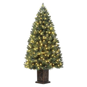 4.5 Ft Artificial Christmas Tree with 200 Warm White  Lights and Red Berries Potted Base Holiday Xmas Tree - 1 of 4