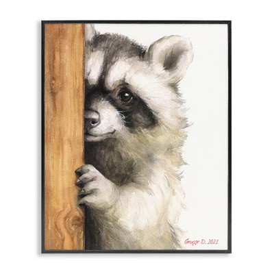 Stupell Industries Peering Raccoon Watercolor, 16" x 20"
